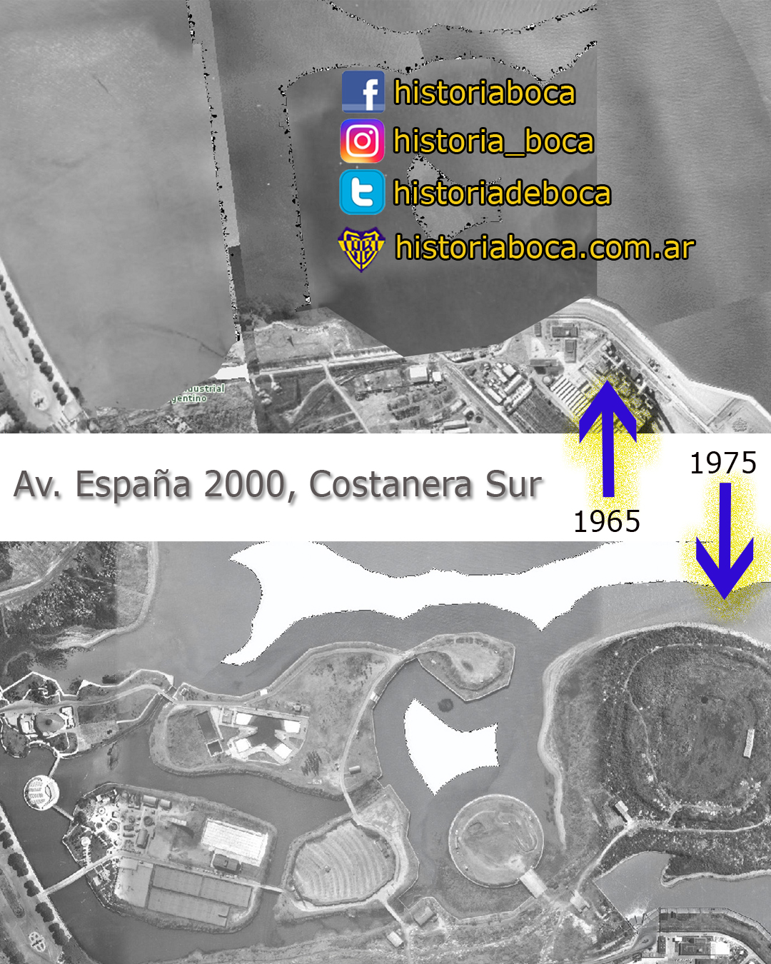 En pocos años, se rellenó una parte del Río de La Plata en la Costanera Sur para hacer la Ciudad Deportiva de Boca